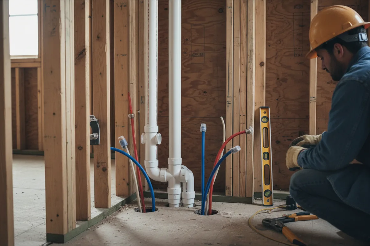Drain and supply rough-in during Sump Pump Repair in Fletcher
